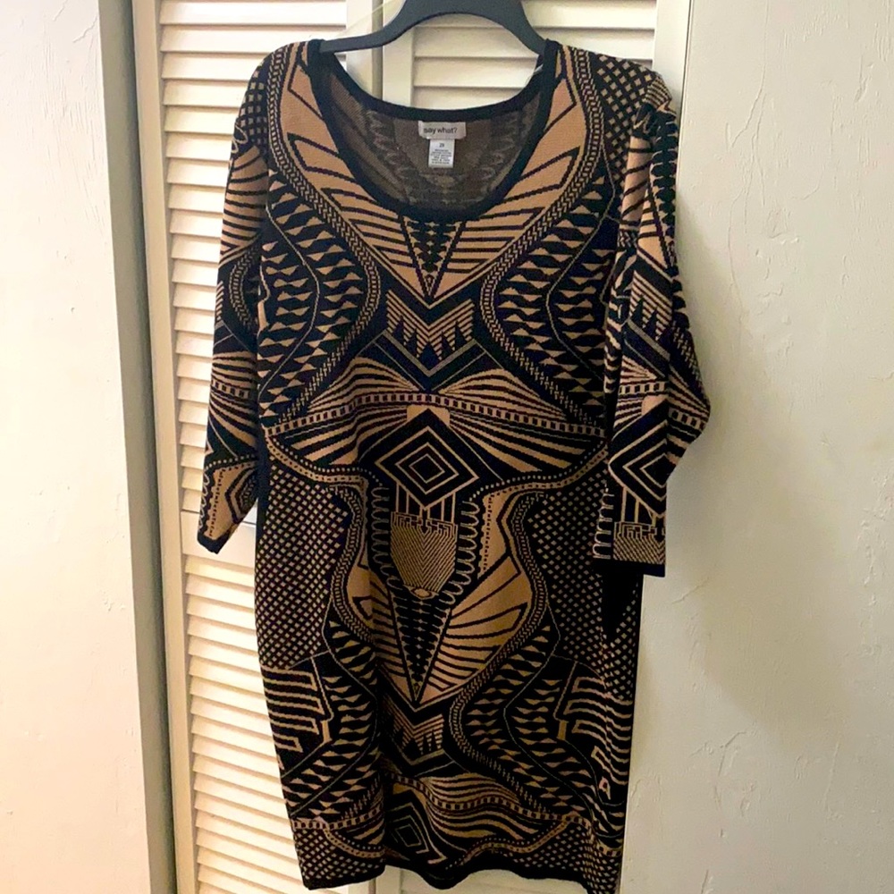 “Aztec” print sweater dress